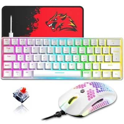 Immagine di ZIYOU LANG UK 60% Compact RGB Cablata Gioco Kit Di Tastiere E Mouse Per Gamers Tastiera 12000DPI Favo Trasparente Switch 62 Tasti Detachable USB C Cable PC Laptop