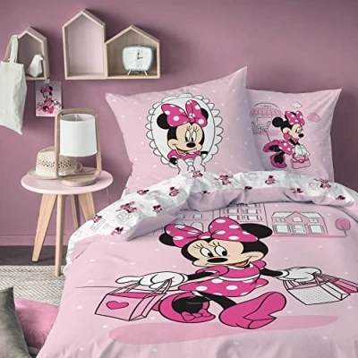 Immagine di Disney Minnie Mouse Set copripiumino singolo, 135x200 + 80x80 cm, 100% cotone in flanella