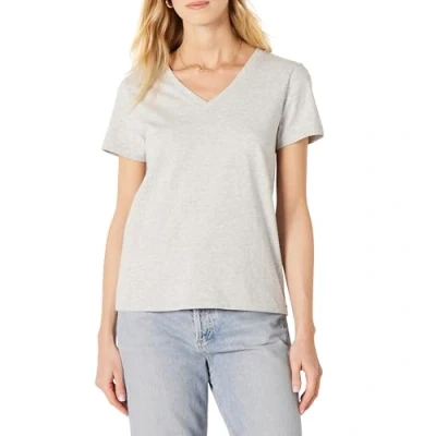 Immagine di Amazon Essentials T Shirt con Scollo a V Manica Corta, vestibilità Classica, 100% Cotone Donna, Grigio Chiaro Puntinato, M