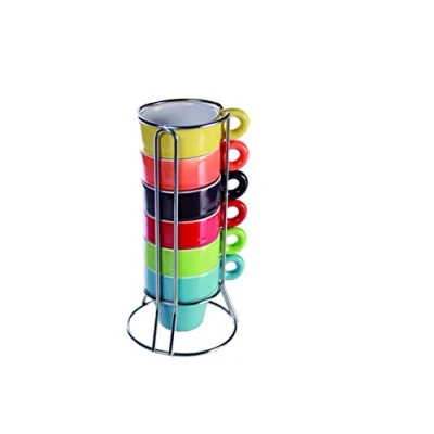 Immagine di Out of the blue Set di 6 Mini Tazze da Espresso con Supporto in Metallo/Materiale : Ceramica/Dimensioni 5,5 x 7 cm