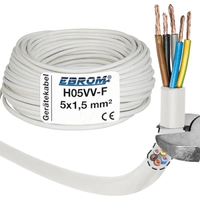 Immagine di EBROM Tubo flessibile H05VV F 5G 1,5 mm² 5 x bianco 10 m, 25 50 m o 100