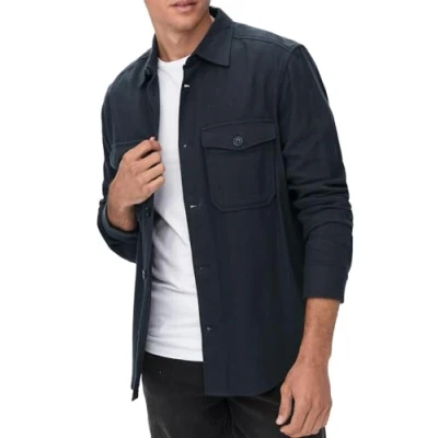 Immagine di ONLY &amp; SONS Onsmilo LS Solid Overshirt Noos Camicia in Flanella, Navy Scuro, S Uomo