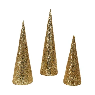 Immagine di Christmas Concepts® Set di 3 Varie dimensioni Alberi Natale Cono Decorazioni Perle paillettes (Oro)
