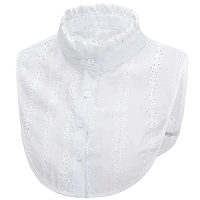 Immagine di LoudSung finto collare staccabile mezza camicia camicetta colletto pizzo floreale elegante per donne ragazze, Stand bianco, 52
