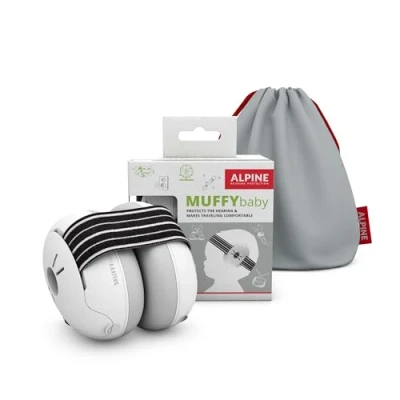 Immagine di Alpine Muffy Baby Cuffie neonato antirumore Protettori acustici per neonati Previene i danni dell’udito Migliora il sonno in viaggio Confortevoli Nero