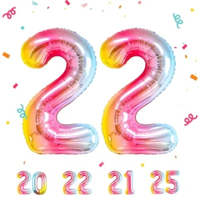 Immagine di Palloncini Compleanno 22 anni Arcobaleno 101 CM Palloncino Numero Gonfiabile in Foil Decorazioni di un uomo donna Vola con l&#039;Elio