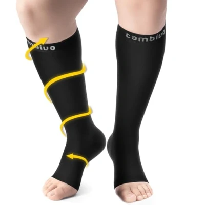 Immagine di CAMBIVO Calze Compressione Graduata Donna Uomo Punta Aperta, Antitrombo 20 30 mmHg, Gambaletti Elastiche per Vene Varicose, Circolazione Gambe, Running, Sport, Viaggio Aereo