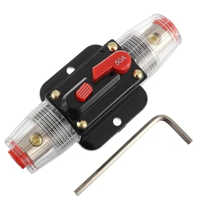 Immagine di EPLZON 50A Interruttore 50 AMP Fusibile Inline Holder 12V 48V DC Pulsante di Reset Manuale per Car Audio Amplificatore Suono Sistema RV Casa Marine Boat Truck