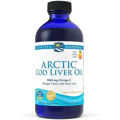 Immagine di Nordic Naturals, Arctic Cod Liver Oil, 1060 mg di Omega 3 dall&#039;Olio Fegato Merluzzo, con EPA e DHA, Gusto Arancia, 237 ml, Testato in Laboratorio, Senza Soia, Glutine, Non OGM