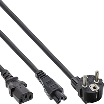 Immagine di InLine 21835 Cavo Alimentazione Sdoppiato, Y Form, Spina Schuko CEE 7/7 a Presa IEC 320 C13 e Notebook C 5, 2 m, Nero