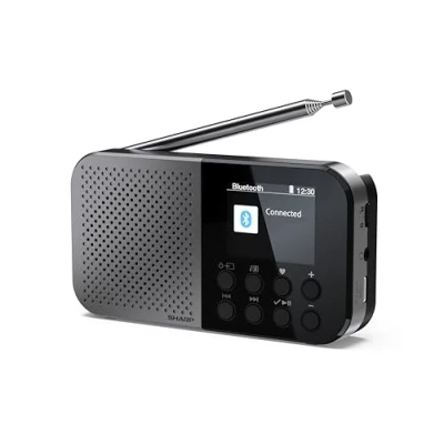 Immagine di SHARP DR P520(GY) Osaka Radio digitale portatile tascabile con Bluetooth 5.3, lettore audio mono DAB+/FM, compatto e leggero, alimentato tramite USB C/a batteria, doppia sveglia, colore: grigio