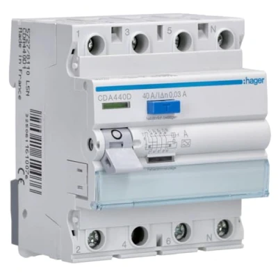 Immagine di Hager cda440d RCD 4P 40 A 30 mA 6 kA Tipo
