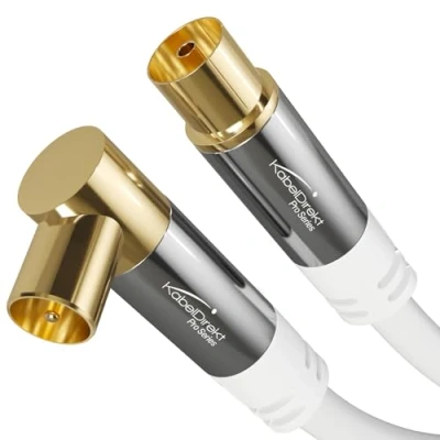 Immagine di KabelDirekt Cavo antenna TV 4K, diritto/90 20 m per con connettore in metallo digitale e analogica (bianco, presa diritta su ad angolo DVB C/DVB T/DVB S)