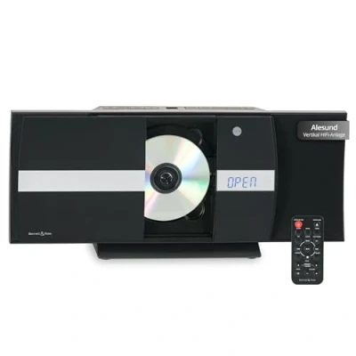 Immagine di Bennett &amp; Ross Ålesund Impianto Stereo Verticale Microchaîne Hi Fi avec lecteur CD, MP3, fonction UKW, USB et Bluetooth NFC Installation Sur Pied ou murale Telecomando Incluso Nero