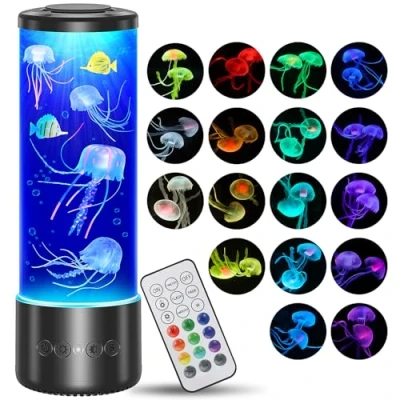 Immagine di Radikor lampada medusa, 17 colori 4 modalità meduse Acquario con telecomando, Jellyfish lamp, porta due medie, piccole e pesci, adatta per atmosfera interna