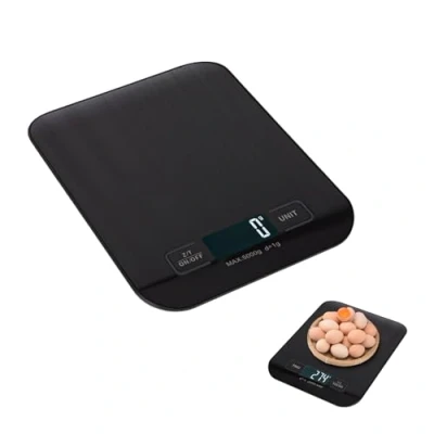 Immagine di bilancia digitale da cucina ricaricabile: Nizirioo 10 kg/1 g con display a LED e funzione tara, alimentare per cottura (nero)