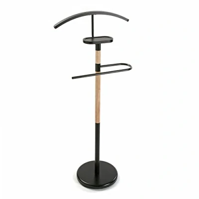 Immagine di VERSA Holstebro Servo Muto Moderno e Multifunzionale, Appendiabiti Indossatore per Camera da Letto Spogliatoio, Misure (A x L l) 112 28,8 46,5 cm, Metallo Legno, Colore Nero