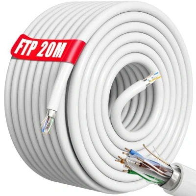 Immagine di Cavo Ethernet Cat 6 da 20m RJ45 Cavo, di Rete LAN FTP Schermato ad Alta Velocità Per Connessione Internet Veloce Gigabit23AWG Patch 20 Metri Esterni Interni Resistente Alle Intemperie