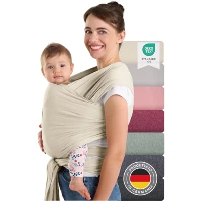 Immagine di Laleni Fascia Neonato fino a 15kg in Morbido Cotone Porta Bebe dalla nascita Certificata OEKO TEX Lunga 5,10m Elastica Beige