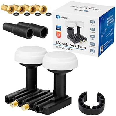 Immagine di Opticum LNB monoblocco HB DIGITAL 0,1dB LNC Direkt 2 Sat Astra 19,2 Hotbird 13 Full HD TV 3D Ultra 4K Guaina in gomma e spina F dorata