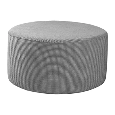 Immagine di Baoblaze Ottoman Fodere Rotondo Poggiapiedi Protector Cover in Tessuto Elasticizzato di Stoccaggio Pouf Copre, Alta Spandex Fodera Lavabile Grigio