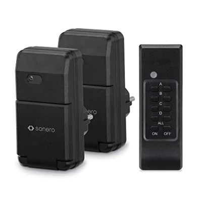 Immagine di sonero set di prese radiocomandate: 2x radiocomandate e 1x radiocomando, 1100 watt, portata max 30 m, all&#039;aperto, nero