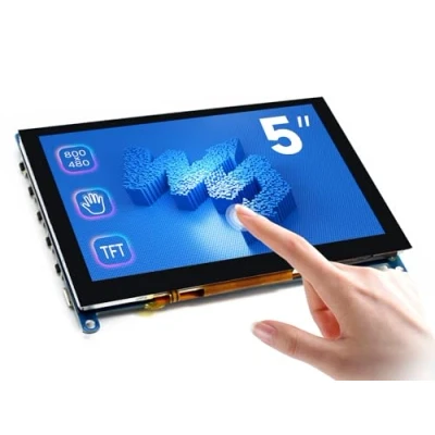 Immagine di Waveshare 5 inch Display for Raspberry Pi 4 Capacitive Touchscreen HDMI LCD (H) 800x480 Resolution Supports All Pi/Windows 10/8.1/8/7 Computer Monitor/Game Console/Multi Mini PC BB Black