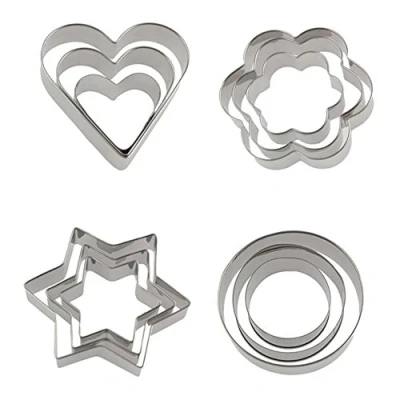 Immagine di FINEVERNEK12 Pezzi Formine per Biscotti, Mini Stampi Biscotti in Acciaio Inox, Metallo, Stampo Pasticceria,Stampini DIY Forme Cuore Fiore Tondi Stella