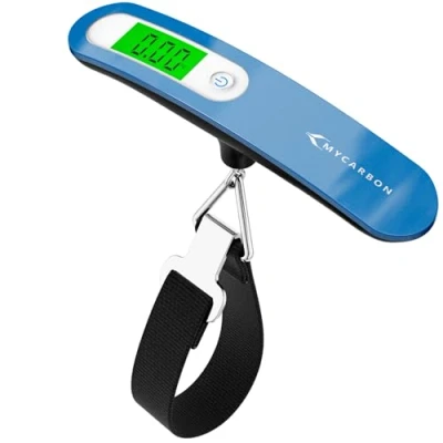 Immagine di MYCARBON Bilancia per Valigie da Viaggio Elettronica Digitale 50KG Funzione Tara LCD Display Pesa Portatile (Blu)