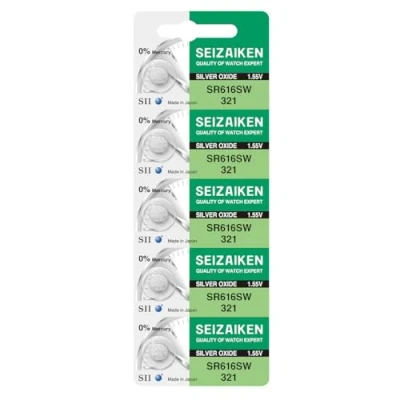 Immagine di Seizaiken Seiko 321 SR616SW Batteria per orologio all&#039;ossido di argento, 1,55 V, 0% Hg, 5 batterie, prodotta in Giappone