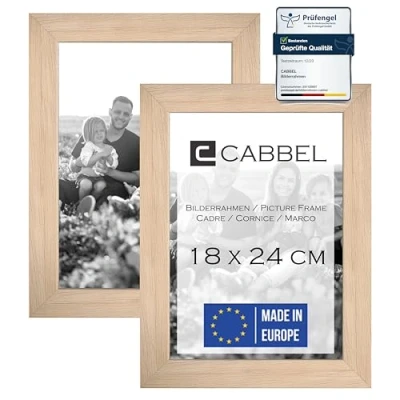 Immagine di CABBEL Confezione doppia (set da 2) cornici 18 x 24 cm, in legno MDF resistente, infrangibile, appendere e appoggiare, ideali per foto/immagini/collage