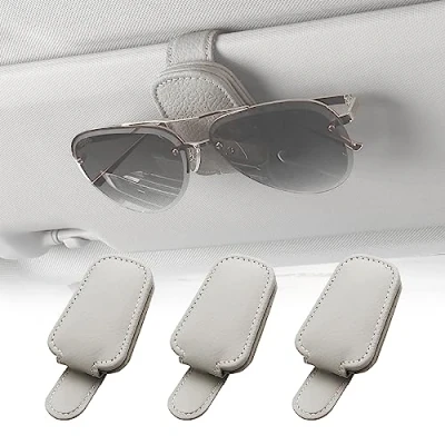 Immagine di 3 pezzi portaocchiali per auto parasole, supporto occhiali auto, accessori visiera in pelle, da sole magnetico tutti i tipi di