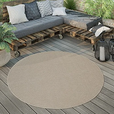 Immagine di Tappeto Esterni Rotondo Resistente Balcone Terrazza Cucina Moderno Monocolore, Dimensione:Ø 160 cm Tondo, Colore:Beige