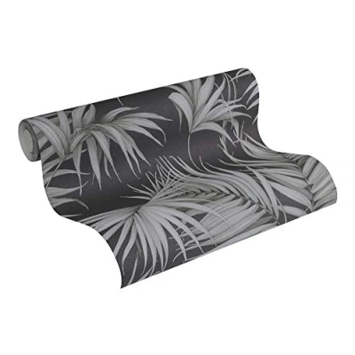 Immagine di Michalsky Living Carta da parati in tessuto non Dream Again con stampa di palmi effetto giungla, 10,05 m x 0,53 m, colore nero/grigio, Made Germany 365053 36505 3