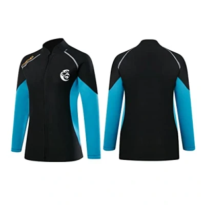 Immagine di Giacca da uomo donna in neoprene 2 mm con cerniera frontale a maniche lunghe per surf, nuoto, immersioni subacquee (3XL, donna)
