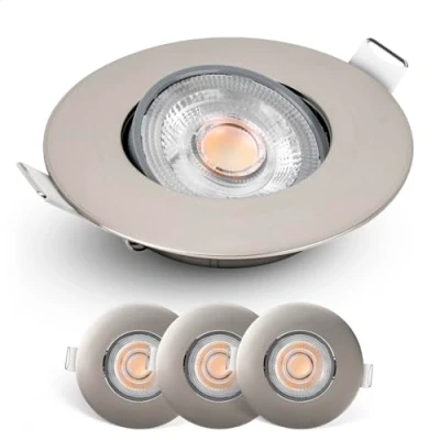 Immagine di EMOS Faretti LED da Incasso per Cartongesso dimmerabile, 230V, 4,9 W/480 lm, orientabile a 50, bianco caldo 2700k, Set di 3 Soffitto interni, Rotondi, ultra sottile, Argento