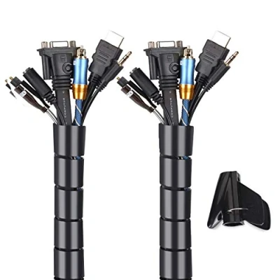 Immagine di Raccogli Cavi, MOSOTECH 2 X 1,5 m Nascondi Cavi Scrivania, per TV/Computer/Audio Guaina Copricavi Manicotti Protezione (2.6cm Ø et 2.2cmØ), Nero