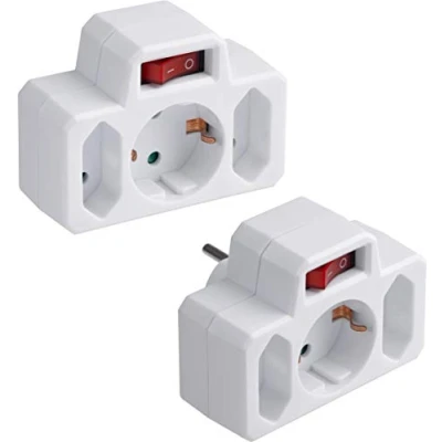 Immagine di Meister 7421230 Set di 2 Spine intermedie a 3 Prese, Interruttore Illuminato, IP20, per Interni, Risparmio energetico, Adattatore Presa Europea, Euro / 1 Schuko