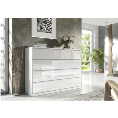 Immagine di 3xeliving Cassettiera con 8 cassetti 120 cm, colore bianco/Bianco lucido, D: x 39 101 cm