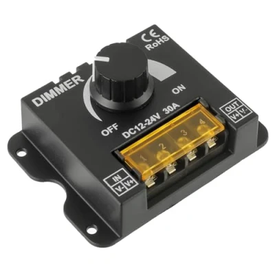 Immagine di HUAREW LED Light Strip Dimmer,DC 12V 24V 30A PWM Dimming Controller,Con manopola on/off per regolare la luminosità, alloggiamento in alluminio, Adatto 5050 3528 di luce