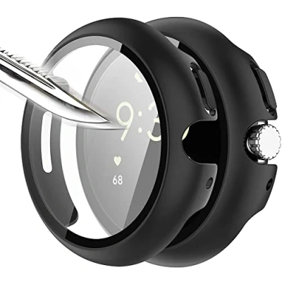 Immagine di Msiall [2 pezzi nero con Pellicola Protezione Schermo Vetro Temperato per Google Pixel watch 2/Pixel Watch, 9H Durezza PC Case,Bumper,Sottile Case Protettiva Completa Smart