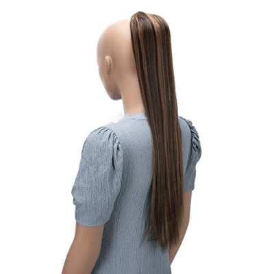 Immagine di CAISHA 65cm Lunga Coda die Cavallo Kim Extensions Per I Capelli Con Coulisse Parrucche Donna Liscio Marrone Striature PH630