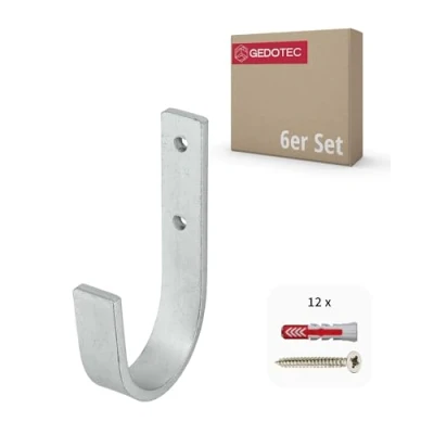 Immagine di Gedotec Ganci da parete per carichi pesanti in metallo, piegati garage e scala,, 70 x 110 mm, stabile supporto attrezzi avvitare, 4 pezzi, a forma di U