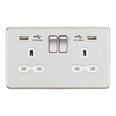 Immagine di Knightsbridge SFR9224BCW Presa Doppia con USB, Cromo Spazzolato/Bianco