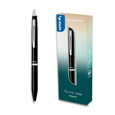 Immagine di PILOT Penna a sfera Acro 1000 Nera versione premium con astuccio regalo Inchiostro ultra scorrevole per una scrittura incomparabile scatto ricaricabile Nero Punta media