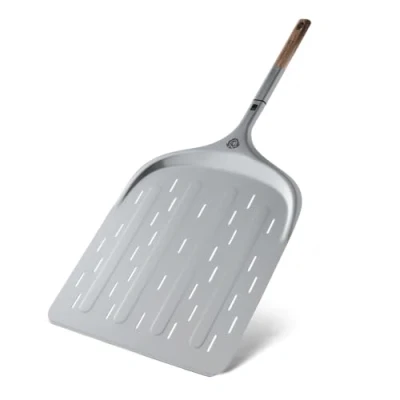 Immagine di BURNHARD Palino per Pizza con Pala in Alluminio Perforata e Manico Legno di Acacia, incl. meccanismo a innesto, Resistente alle Temperature dei forni Pizza: 77,6 cm x 36,1 1,6