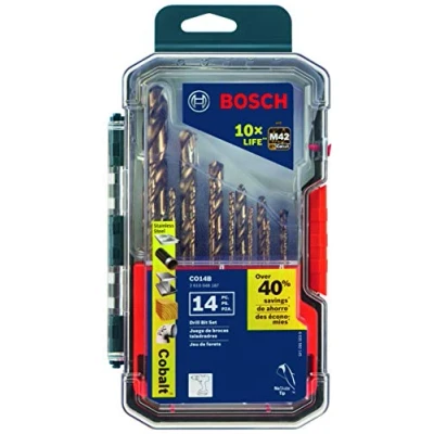 Immagine di BOSCH CO14B Set di 14 pezzi assortiti con custodia inclusa cobalto M42 punte da trapano in metallo gambo a tre piatte per applicazioni foratura acciaio inox, ghisa, titanio,