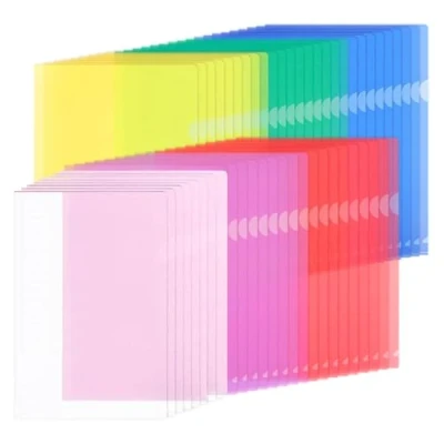Immagine di 48 Pezzi Cartelline Trasparenti A4 Busta Portadocumenti Plastica Copertina Protettiva per Cartella L Forma Apertura Laterale Singola 6 Colori