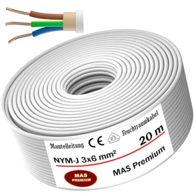 Immagine di cavo di alimentazione per ambienti umidi, da 5, 10, 15, 20, 25, 30, 35, 40, 50, 60, 70, 75 o 80 m, NYM J 3 x 6 mm², elettrico ad anello posa fissa (20 m)