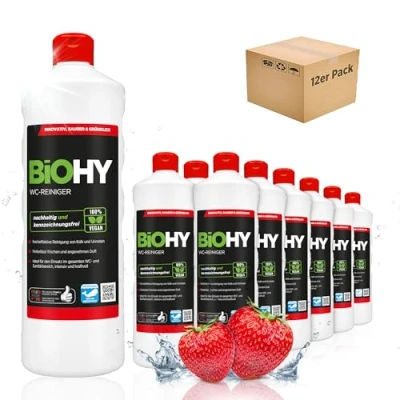 Immagine di BiOHY detergente per WC (12 bottiglie da 1l) EXTRA FORTE Concentrato biologico professionale Gel viscoso Ideale contro il calcare delle urine (WC Reiniger)